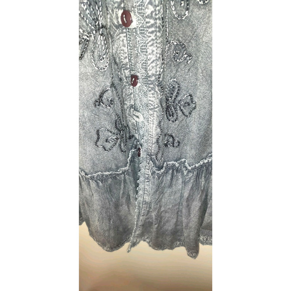 Rebellion Again Dress Sz M Fairy Grunge Gothic Embroidery Gray Acid Wash Purple - Picture 3 of 14